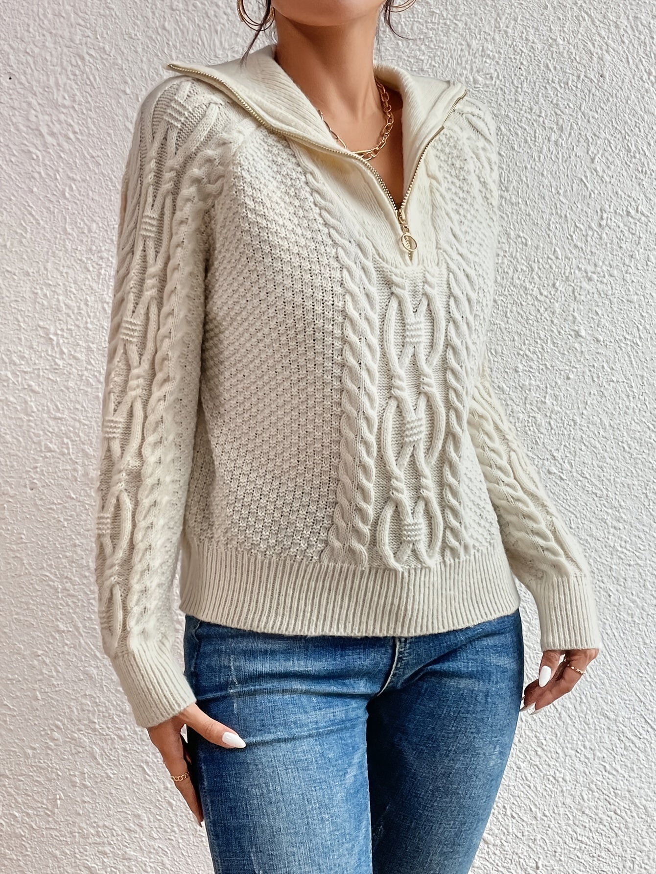 Harlow – Maglione a Treccia con Collo Zip